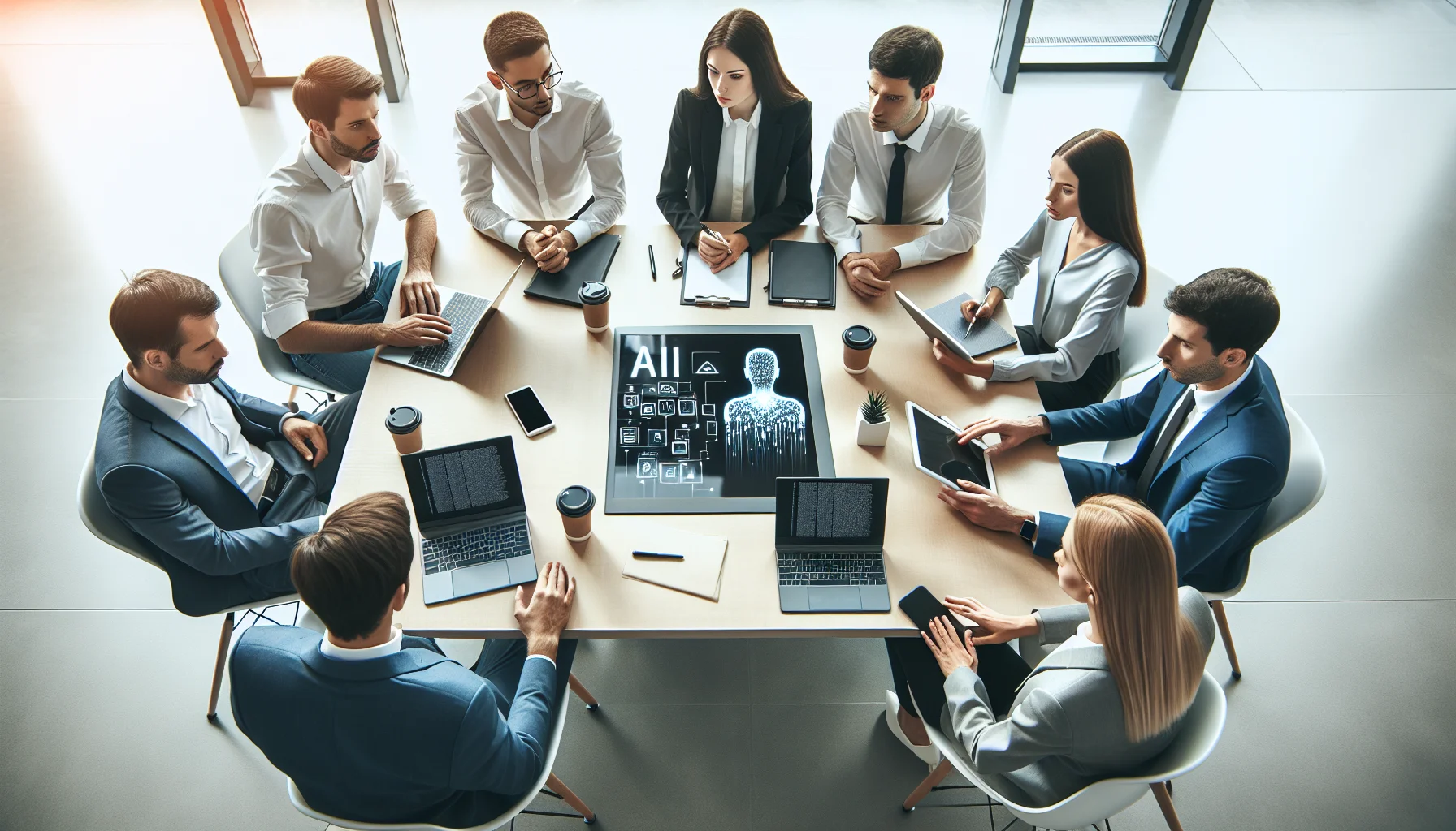 Team reviewing AI fact-checking training checklist on laptop