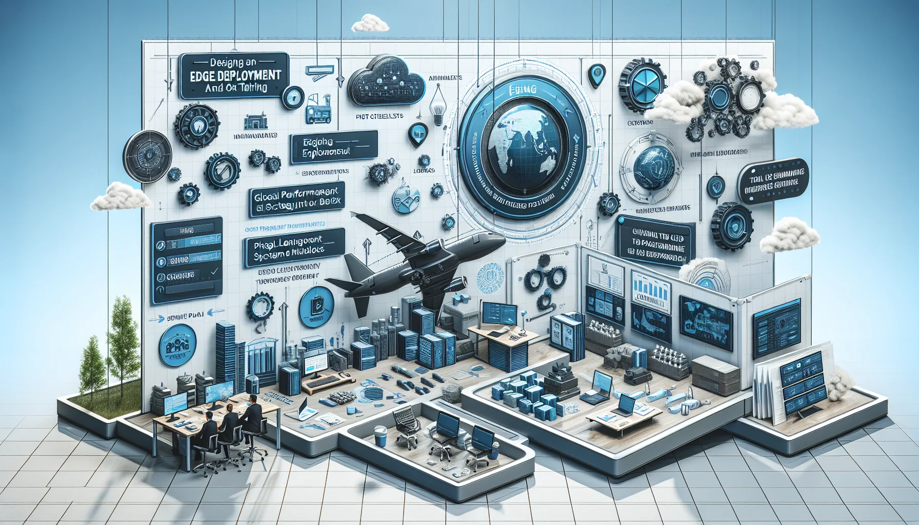 Engineers reviewing an edge deployment plan for global nodes