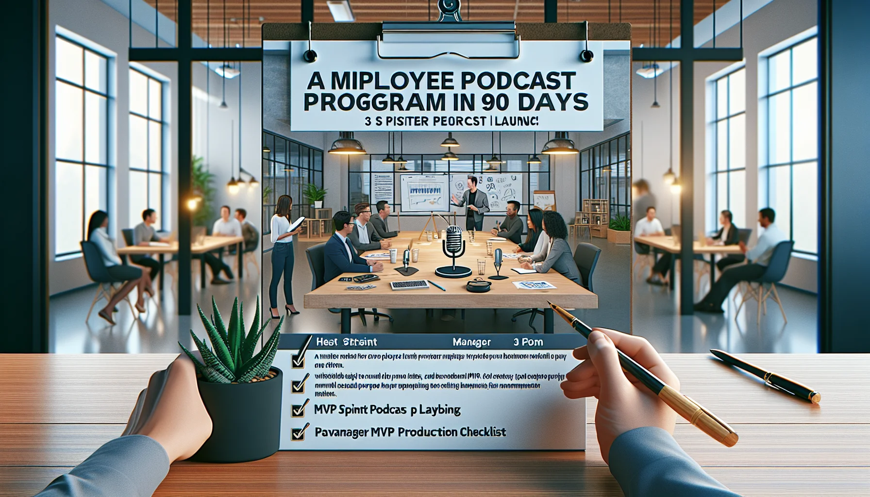 Employee podcast program launch planning on laptop screen