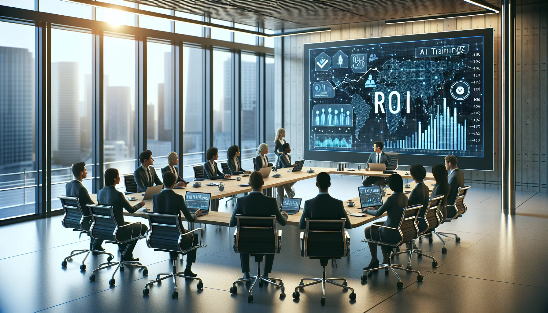 Team calculating ROI AI training savings on a spreadsheet