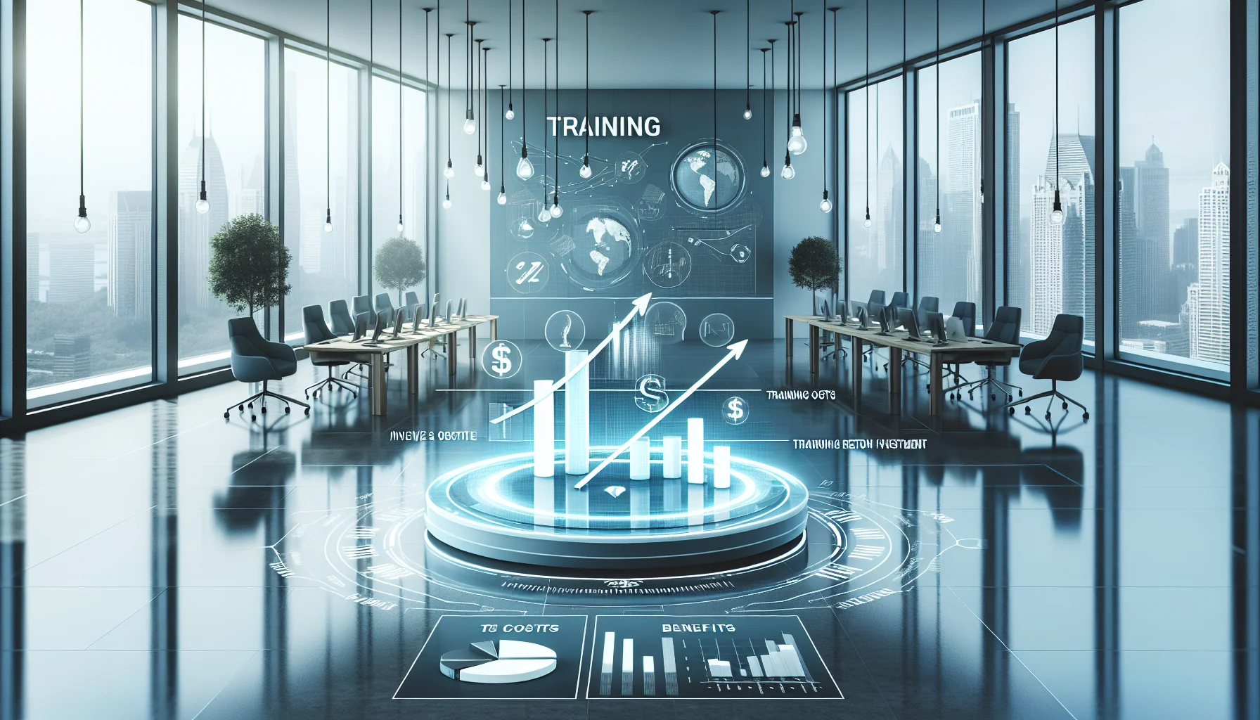 Analysts modeling training cost benefits and training ROI in spreadsheet