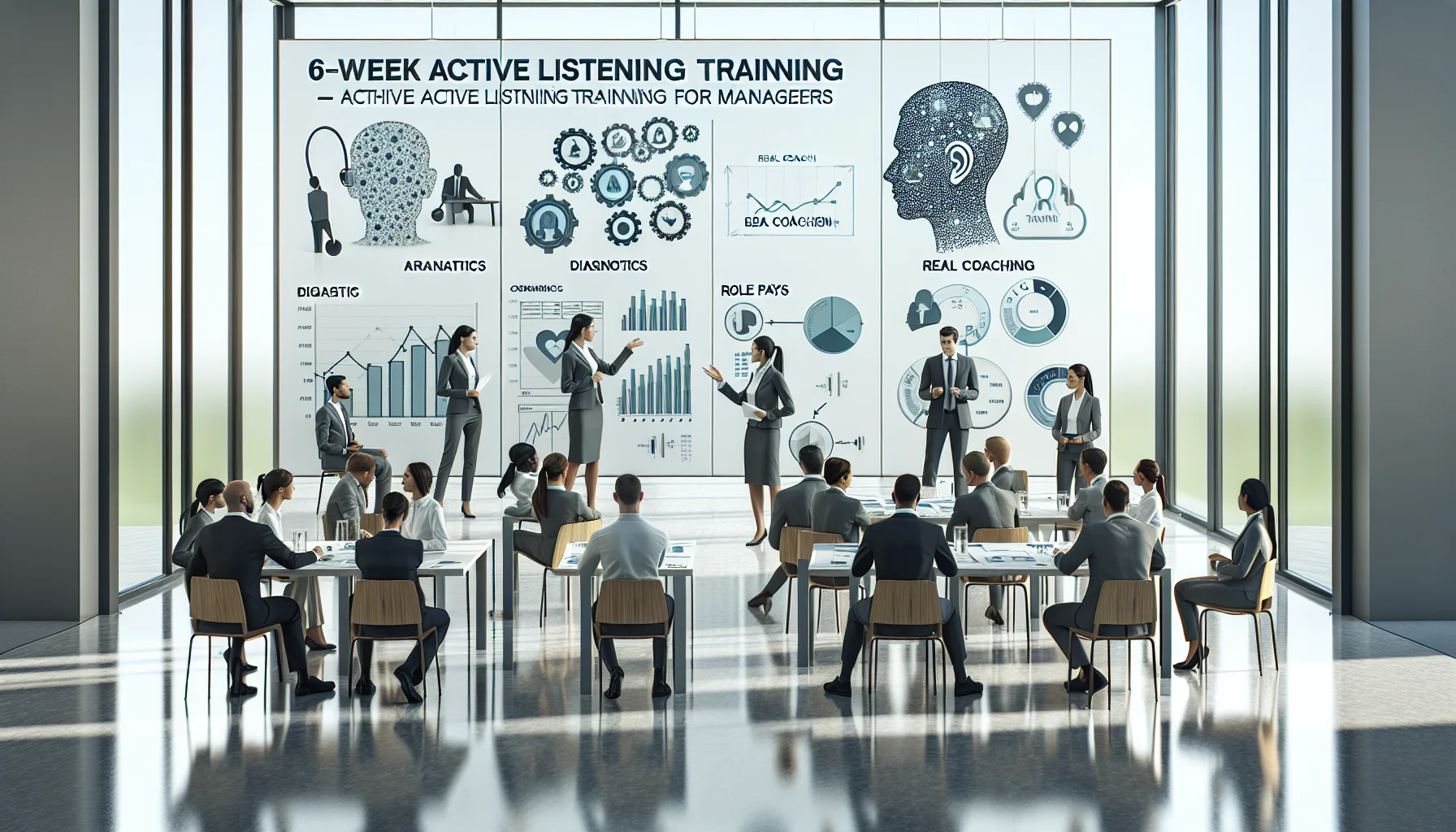 Managers practicing active listening training in a workshop setting