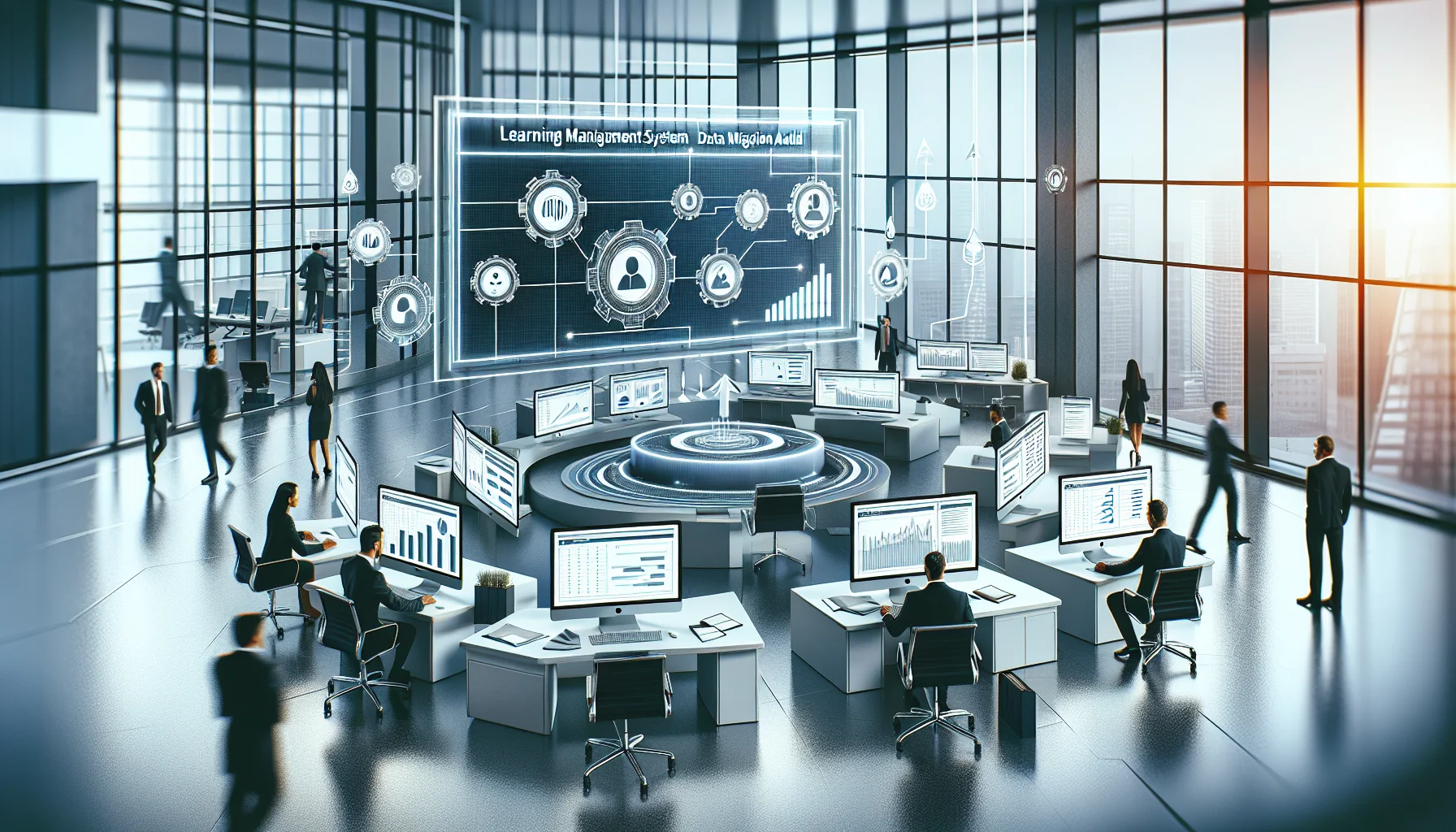 Team running LMS data migration audit with reconciliation dashboards and SQL