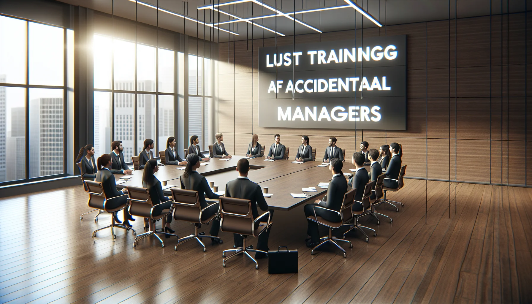 HR team reviewing train accidental managers 90-day roadmap