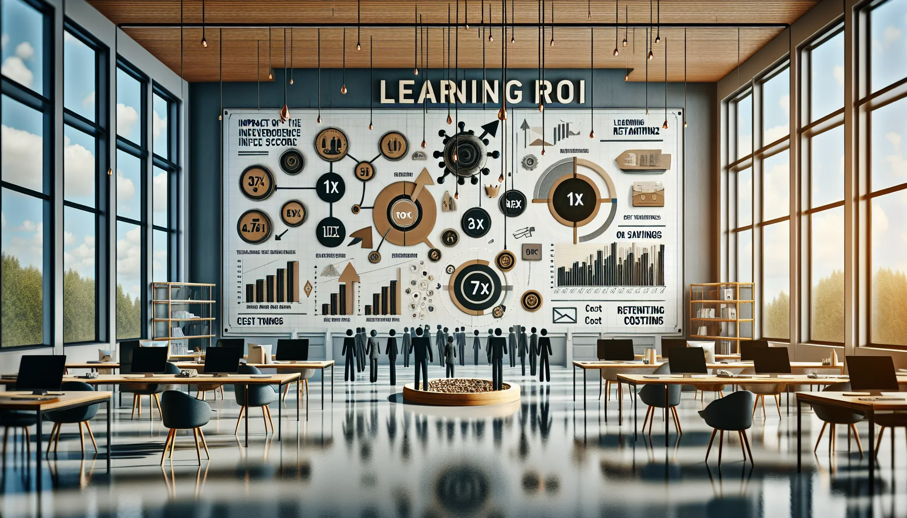 Team reviewing learning roi metric and EIS analytics dashboard