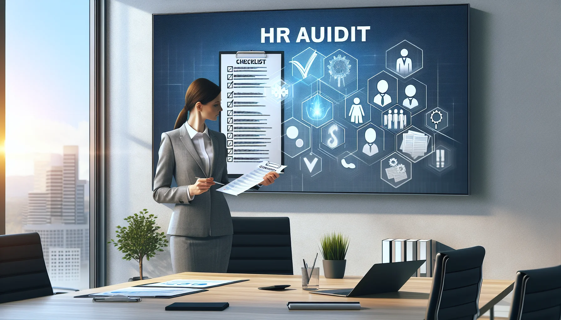 HR team reviewing HR audit checklist and evidence files