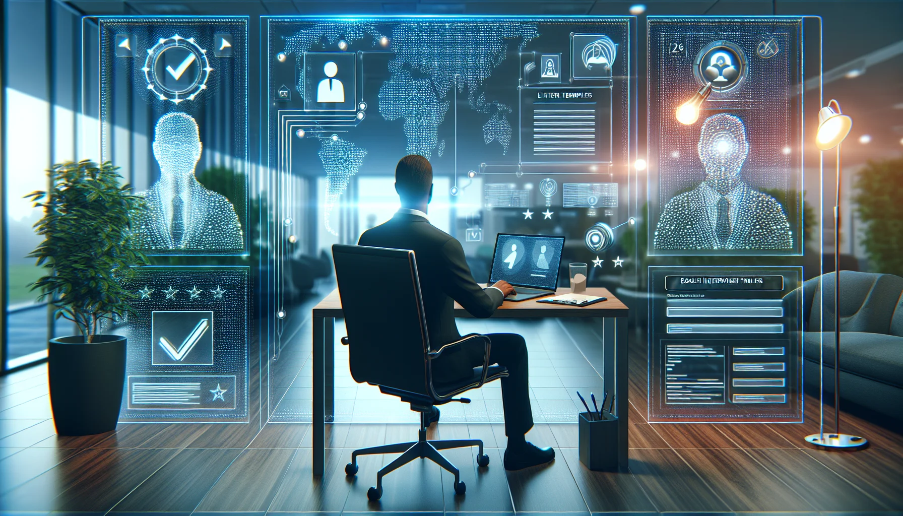 Recruiters using skills-based interview templates on laptop screen