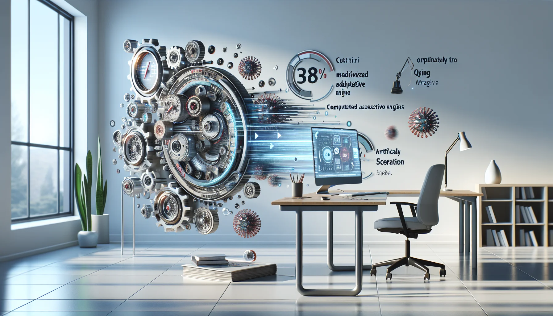 Engineers reviewing adaptive assessment engines architecture on laptop