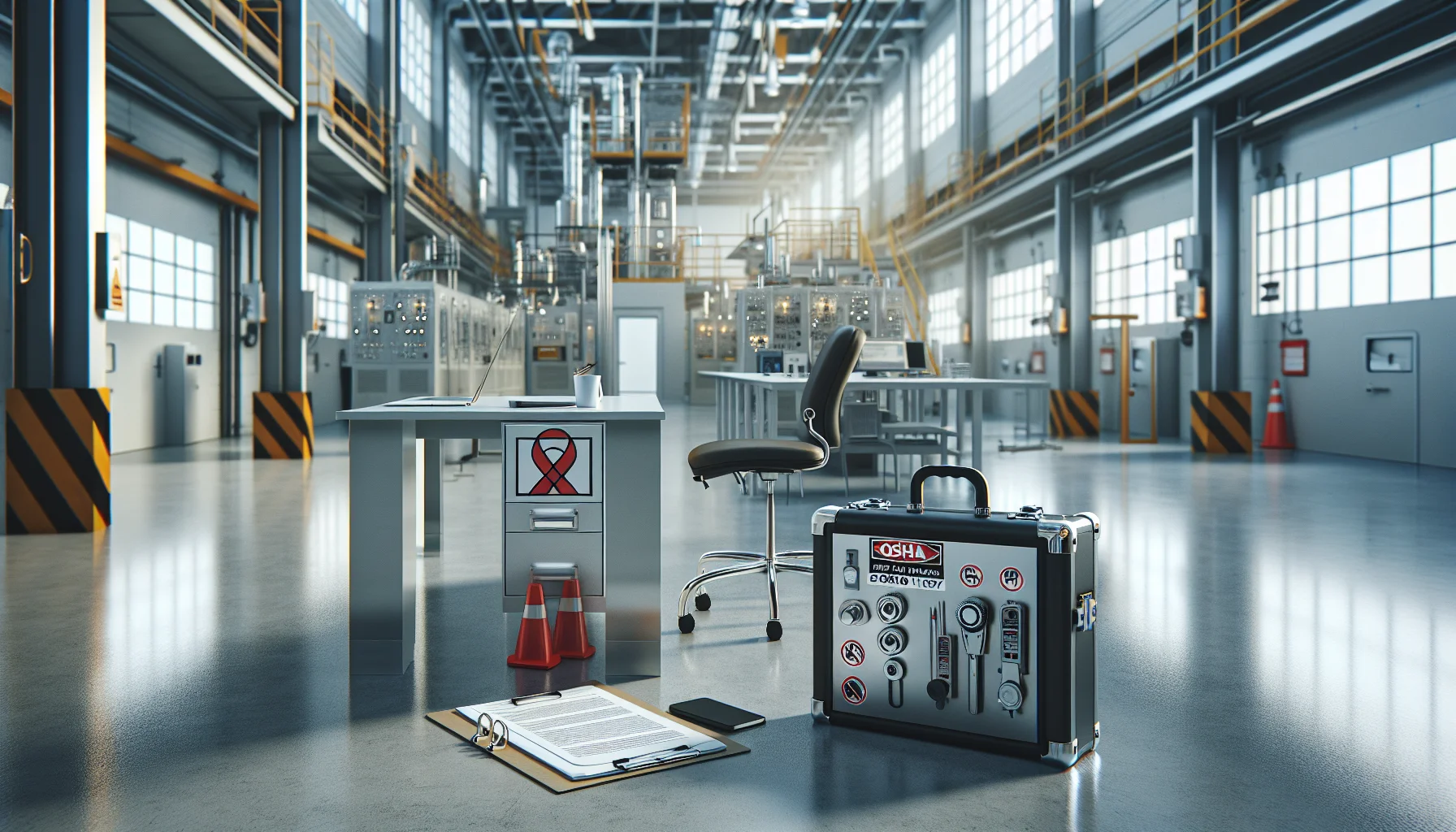 Technicians applying lockout tagout osha devices on production machine
