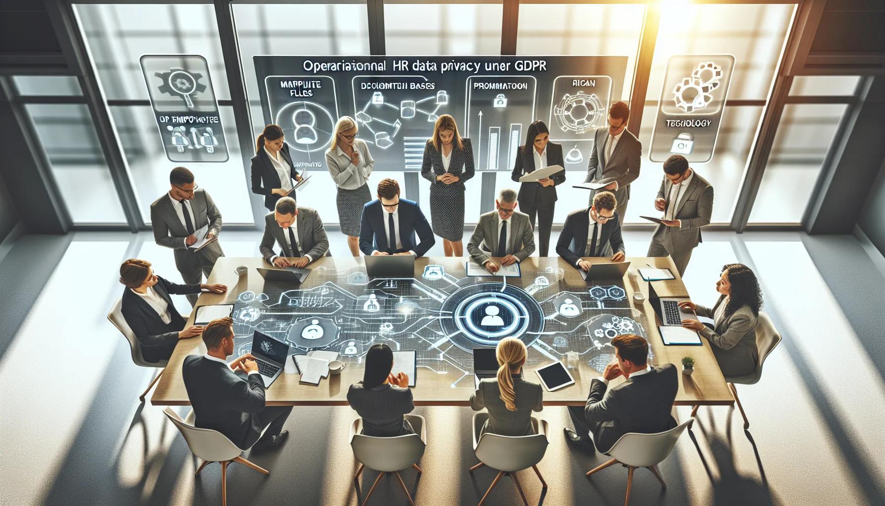 IT team reviewing LMS HR data privacy controls on laptop