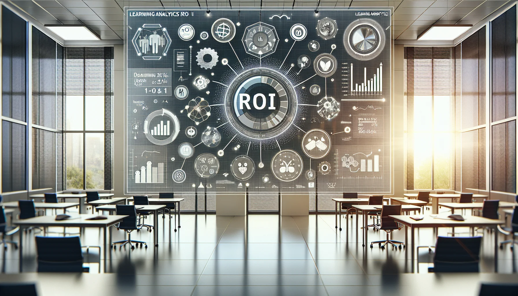 Dashboard showing learning analytics ROI metrics and cohort trends