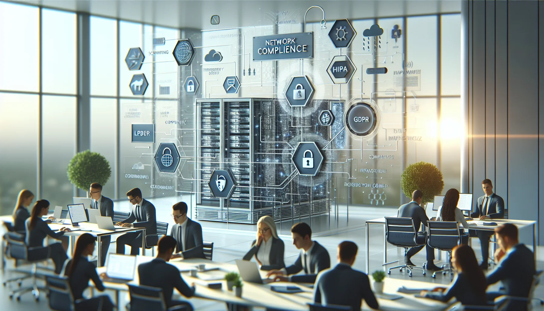 Engineers reviewing network security compliance diagrams and data flows