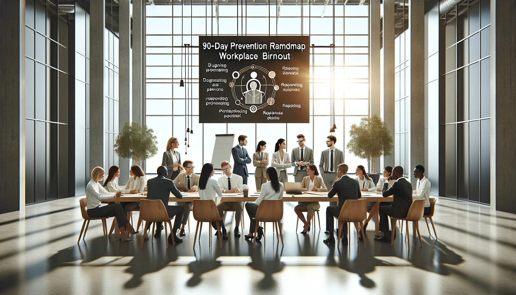 HR team planning to prevent workplace burnout with roadmap