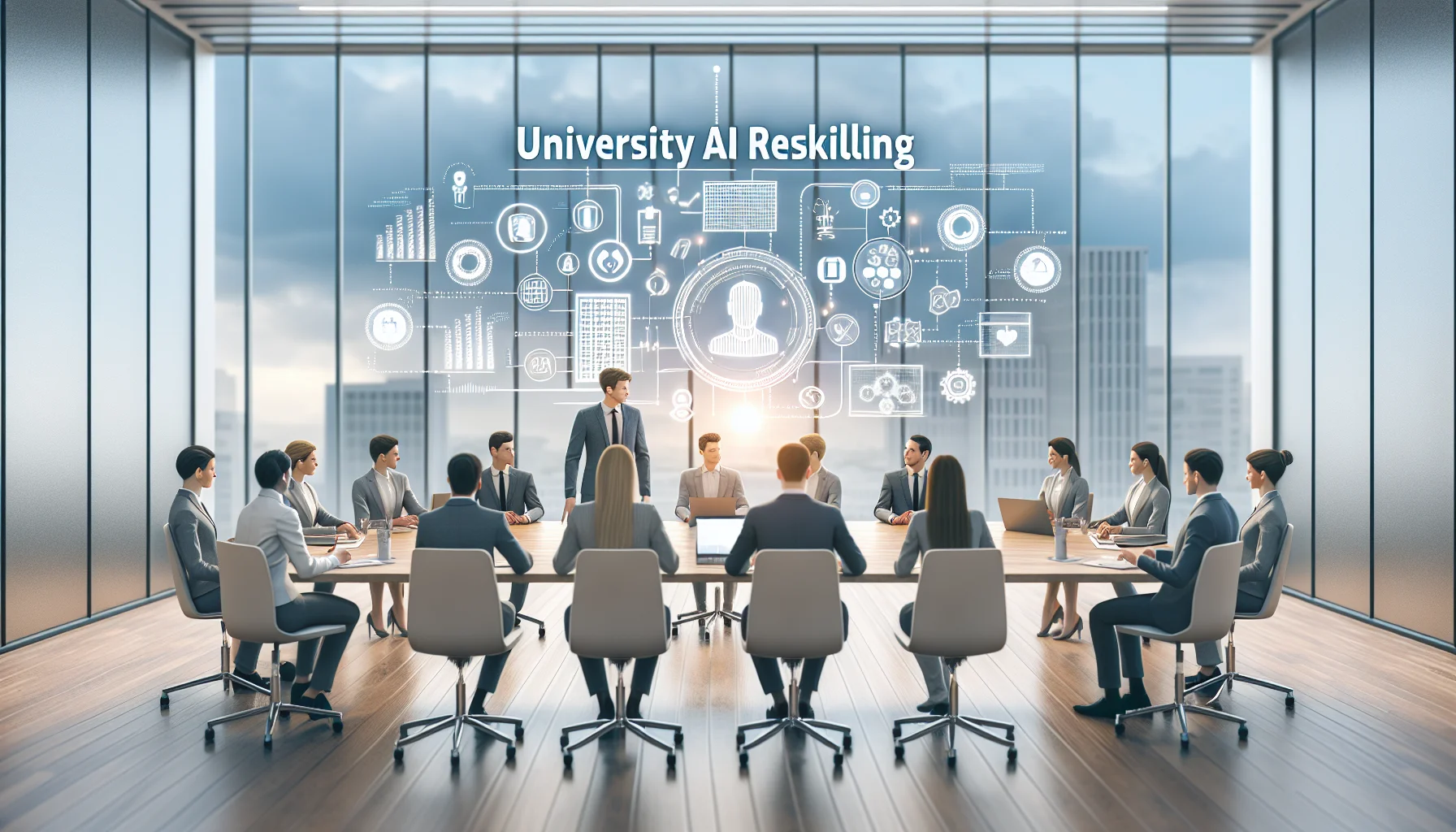University AI reskilling workshop with staff learning on laptops