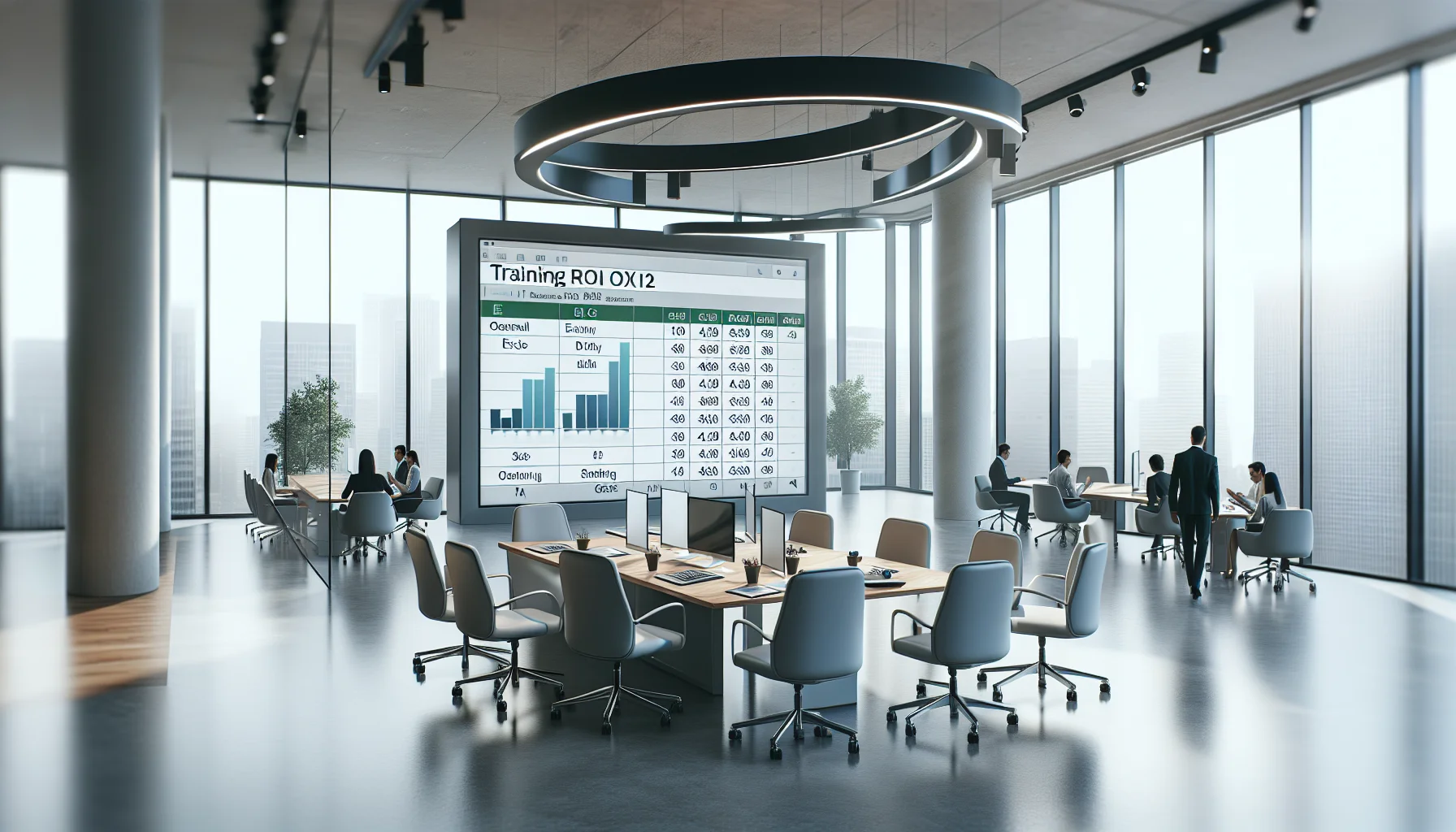 Team using training ROI calculator Excel template on laptop