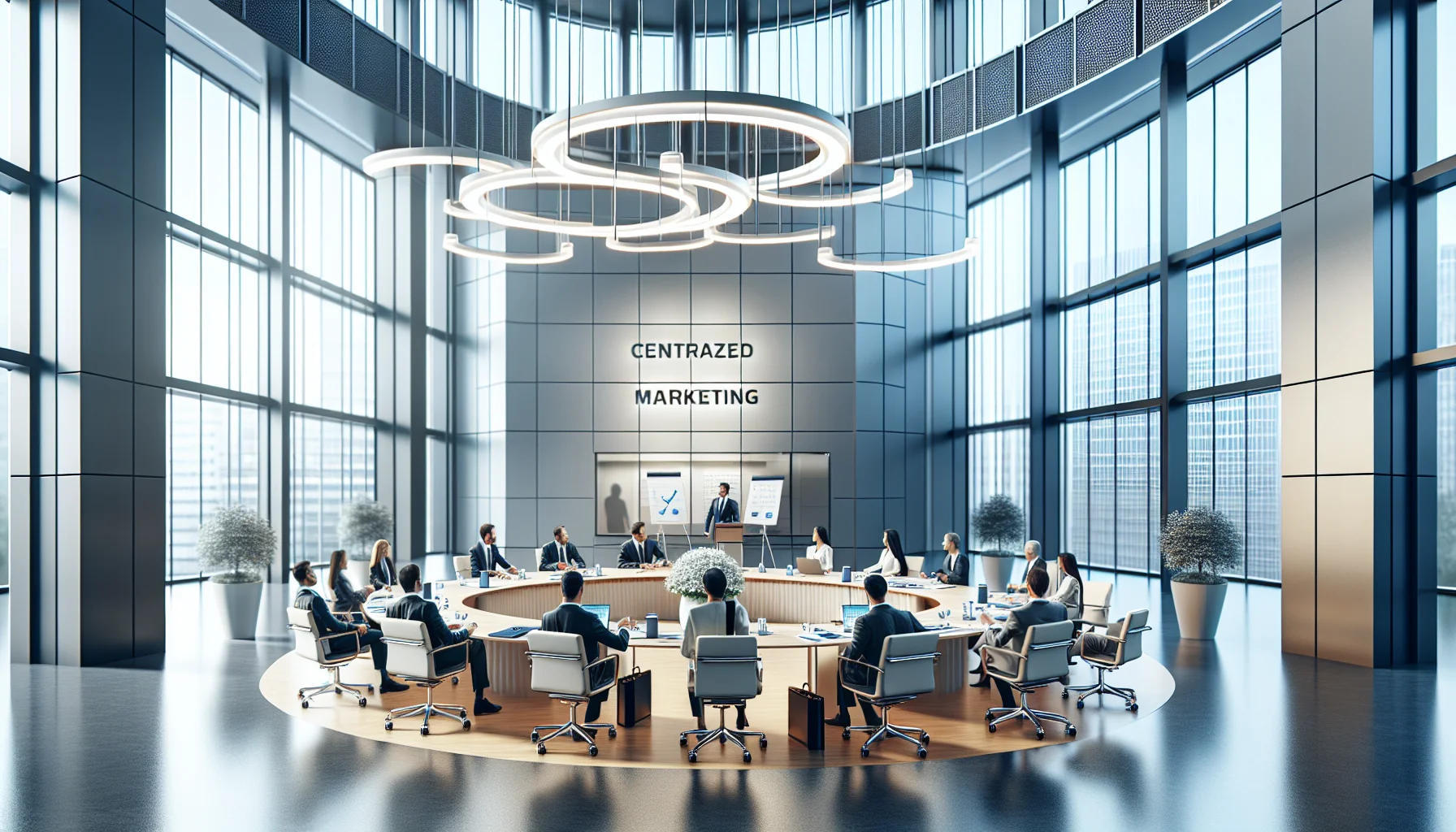 Marketing team reviewing centralized marketing governance and org design
