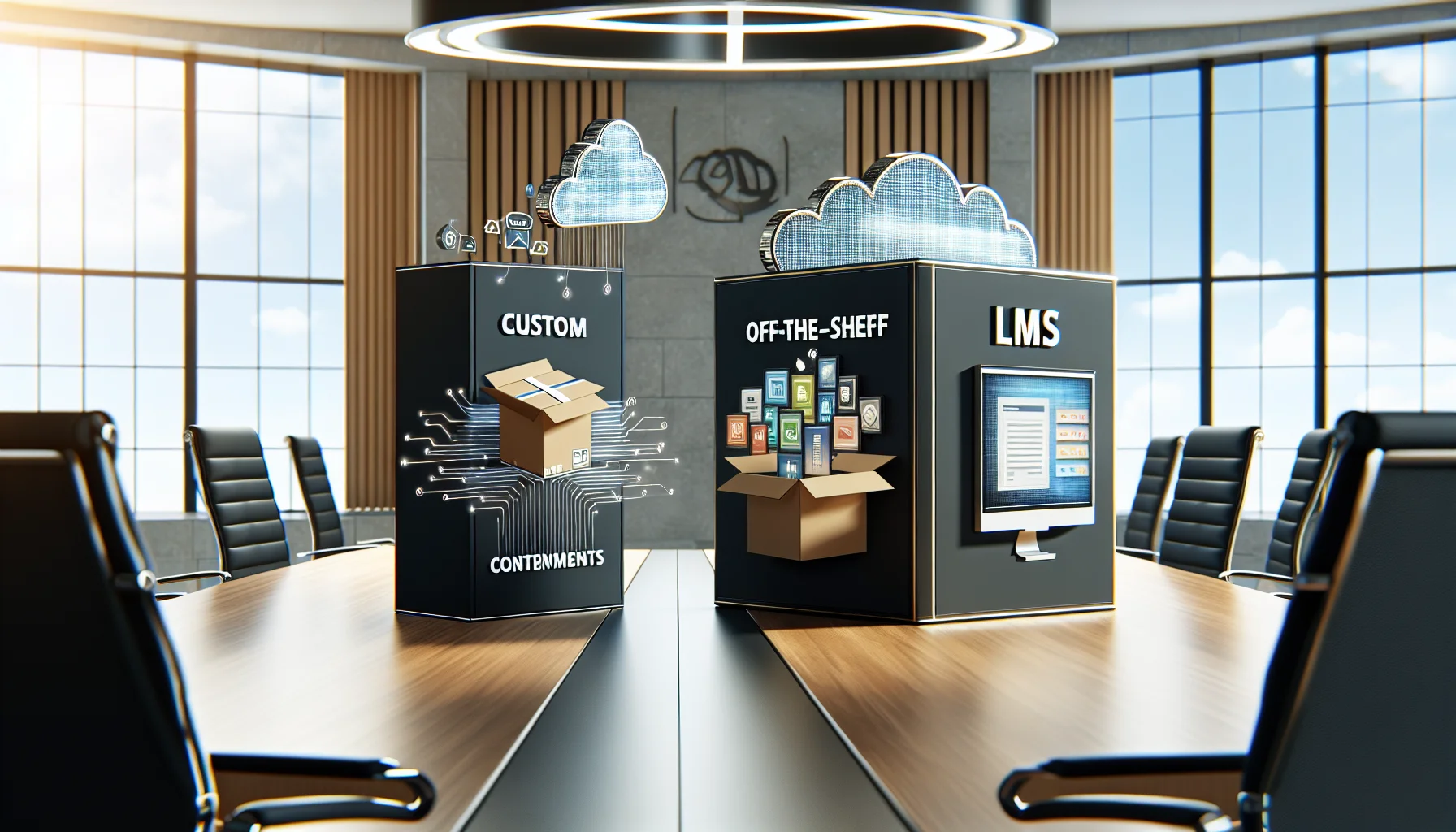 Team reviewing custom vs off-the-shelf LMS content strategy
