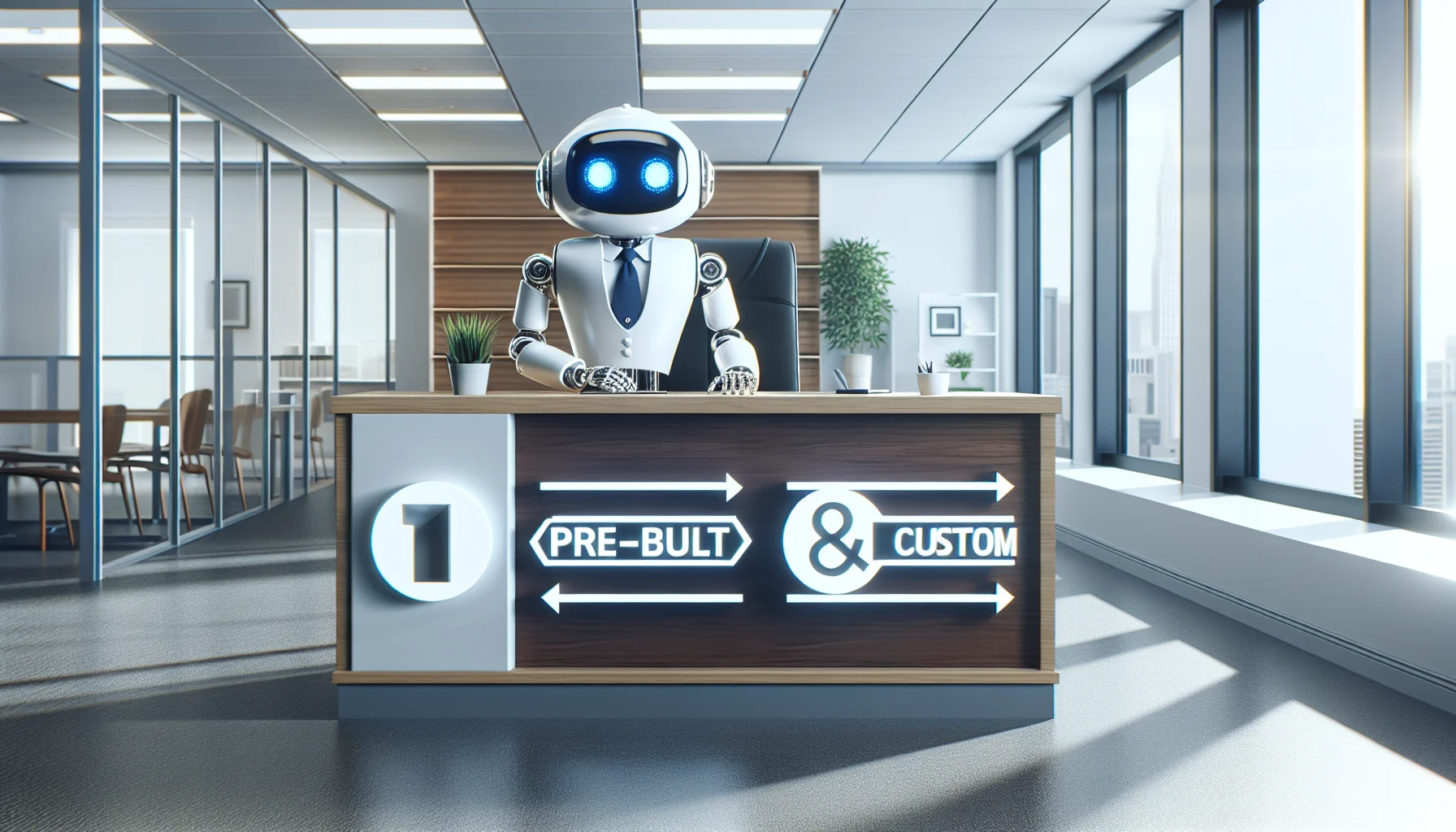 Team evaluating pre-built vs custom chatbot options on laptop