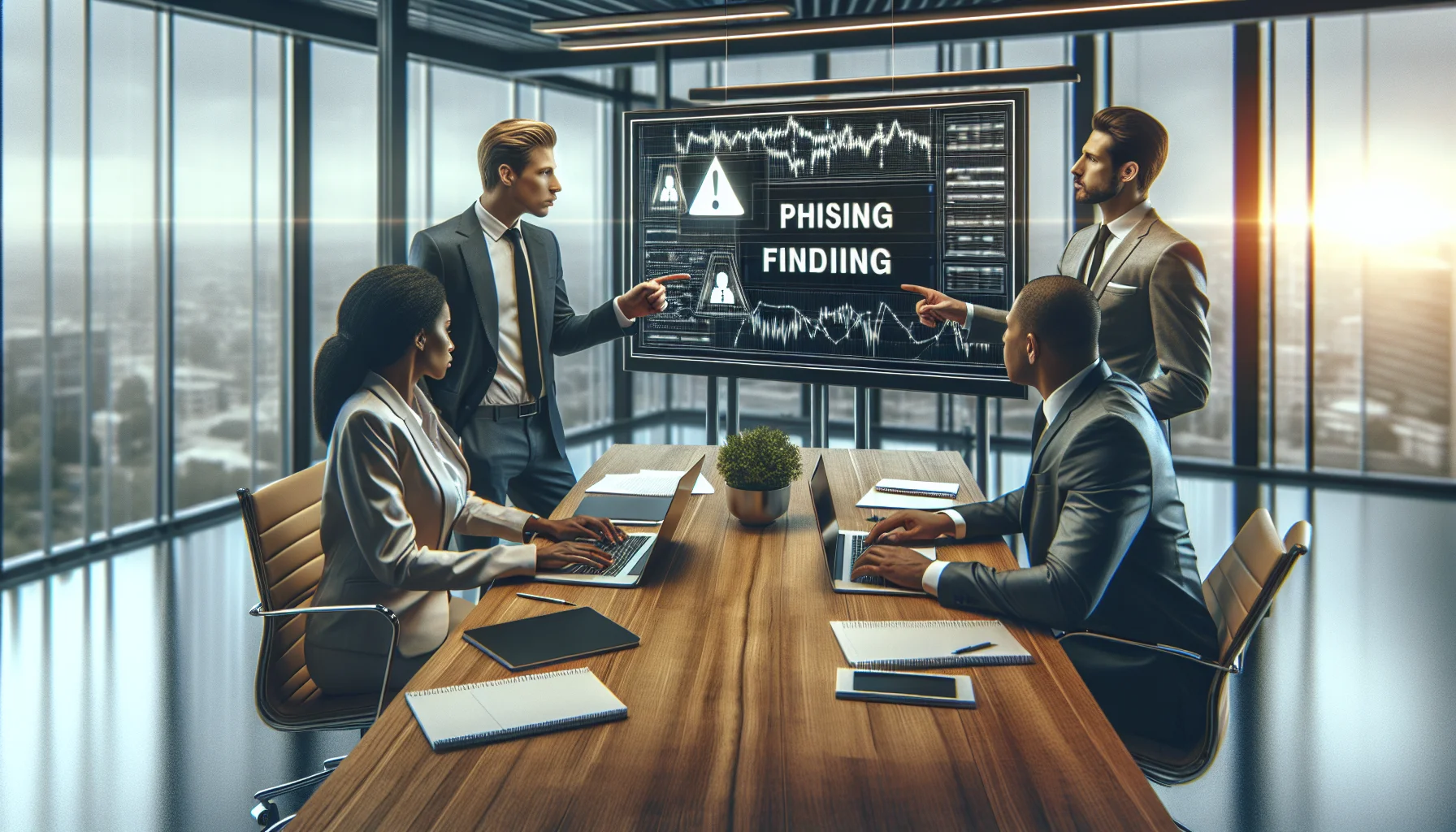 Team reviewing decision tree to escalate phishing findings