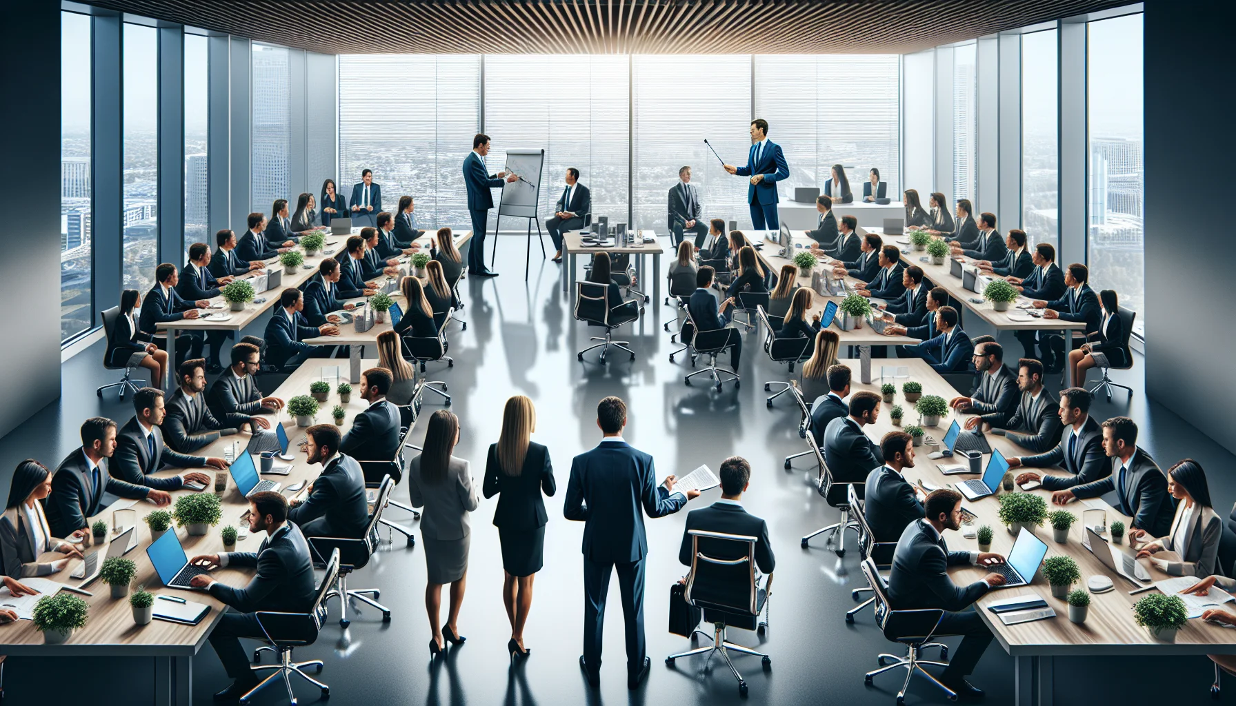 Marketing team reviewing outsource talent development decision matrix
