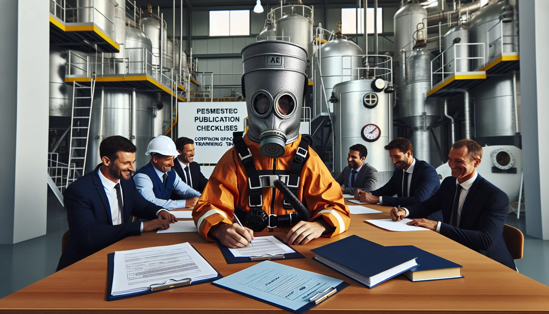 Team reviewing confined space training checklist and templates