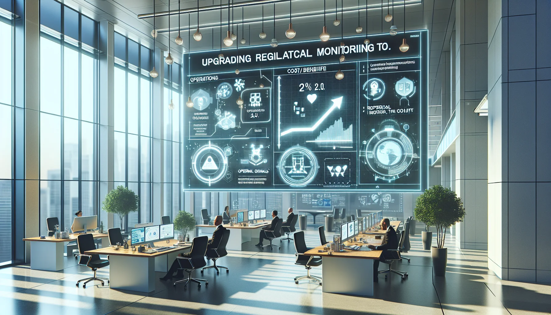 Team reviewing upgrade regulatory monitoring migration plan on dashboard