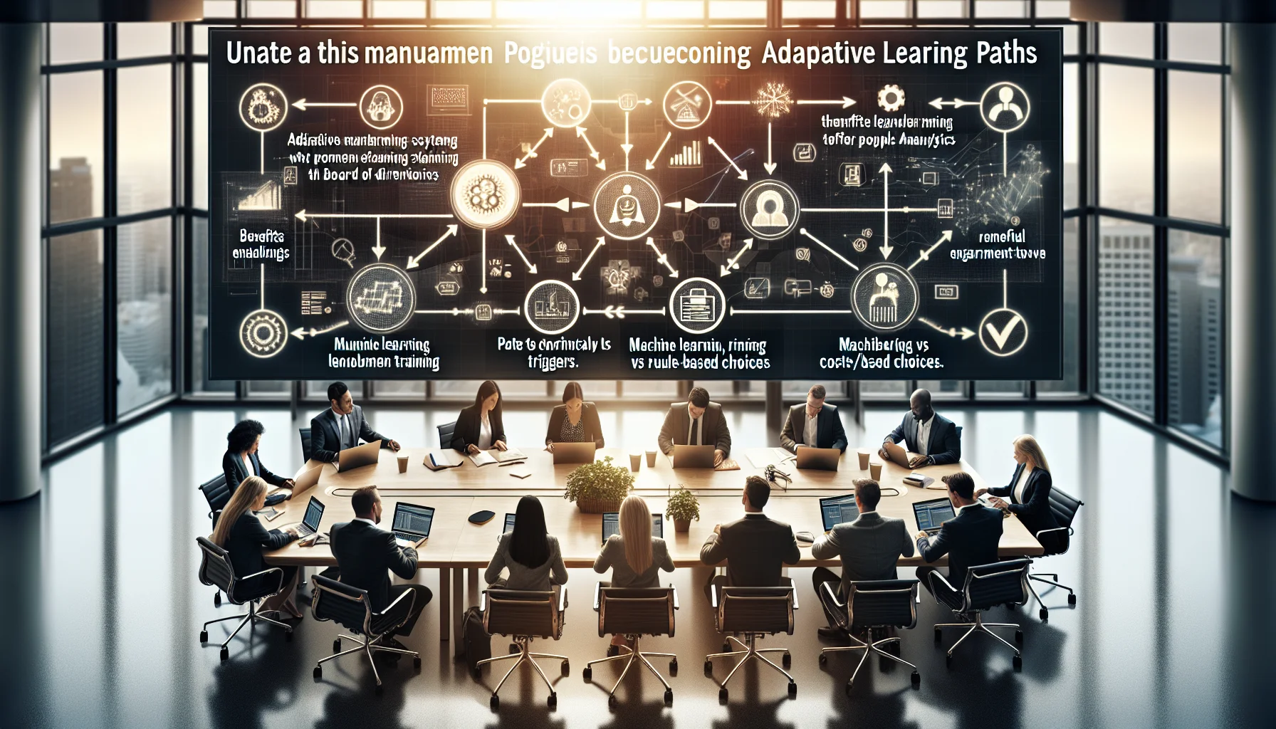 HR team planning adaptive learning paths on laptop screen