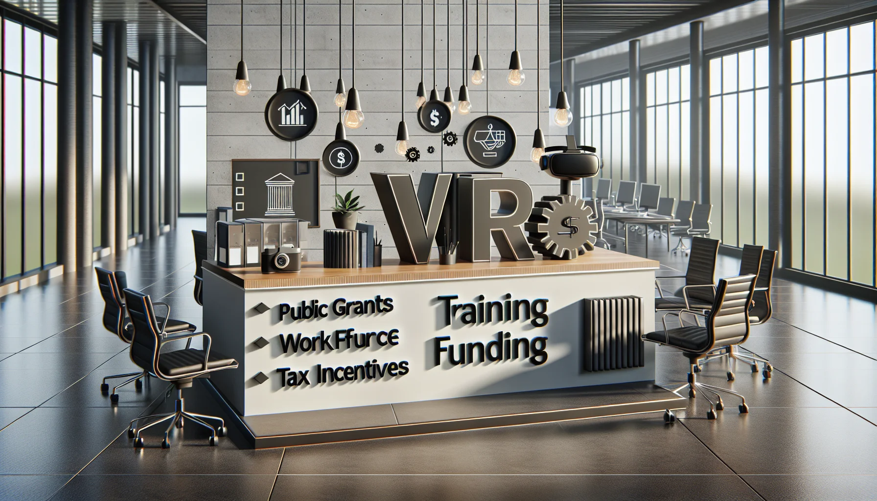 Team planning VR training funding and financing checklist on laptop