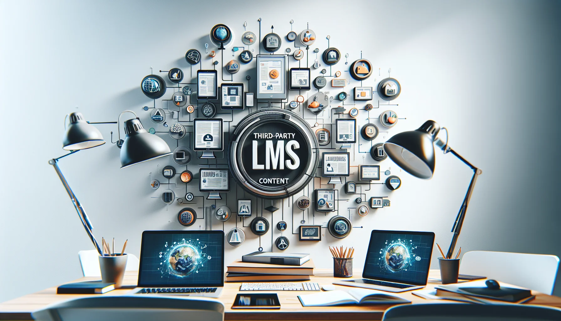 Team reviewing third-party LMS content marketplace options on laptop