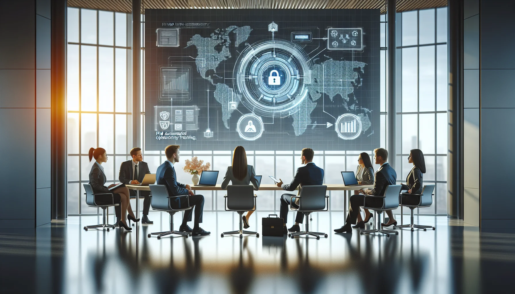 Team reviewing accredited cybersecurity training vendors on laptop screen