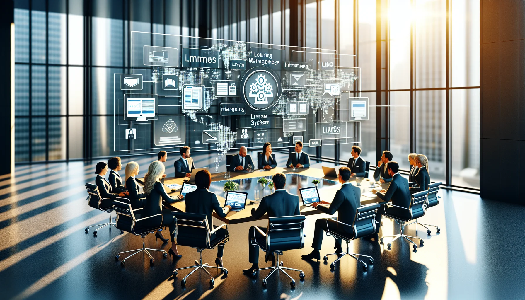 Decision-makers reviewing enterprise LMS vendors with HRIS integration options