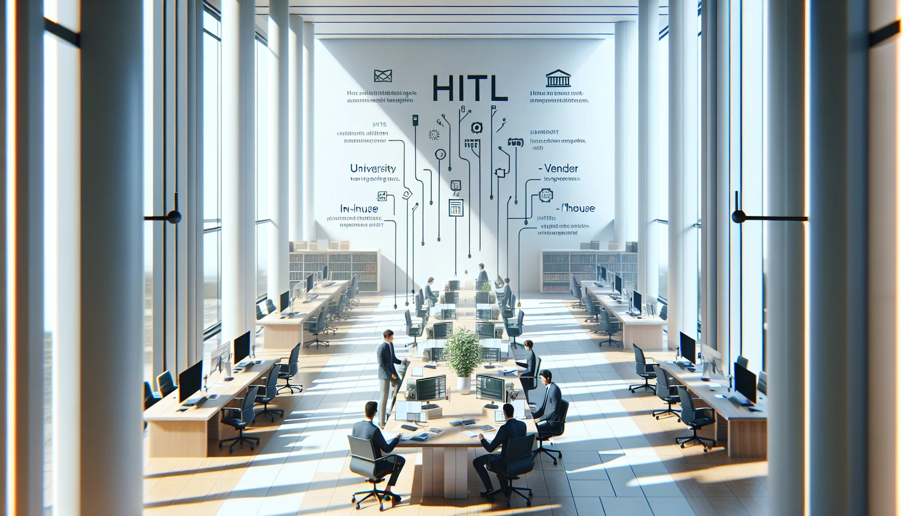 Team reviewing HITL training programs on laptop screen