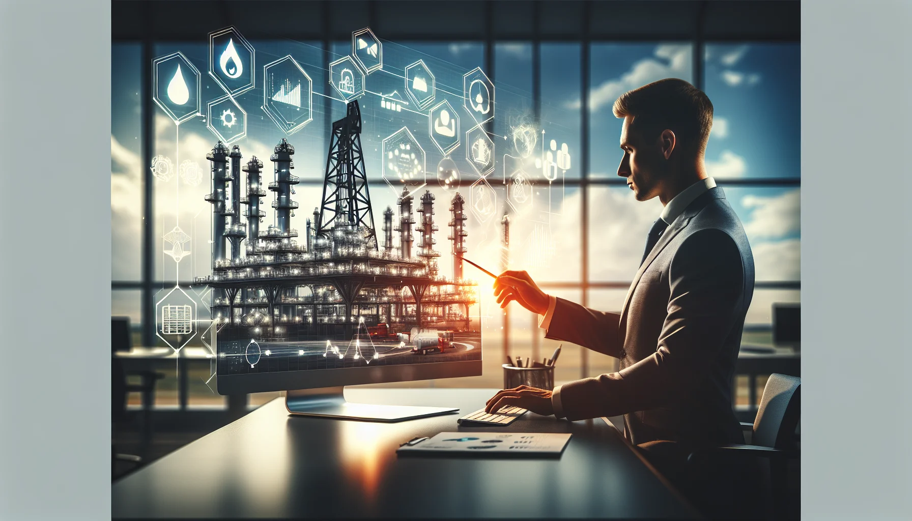 Engineers reviewing LMS case studies oil gas metrics on tablet