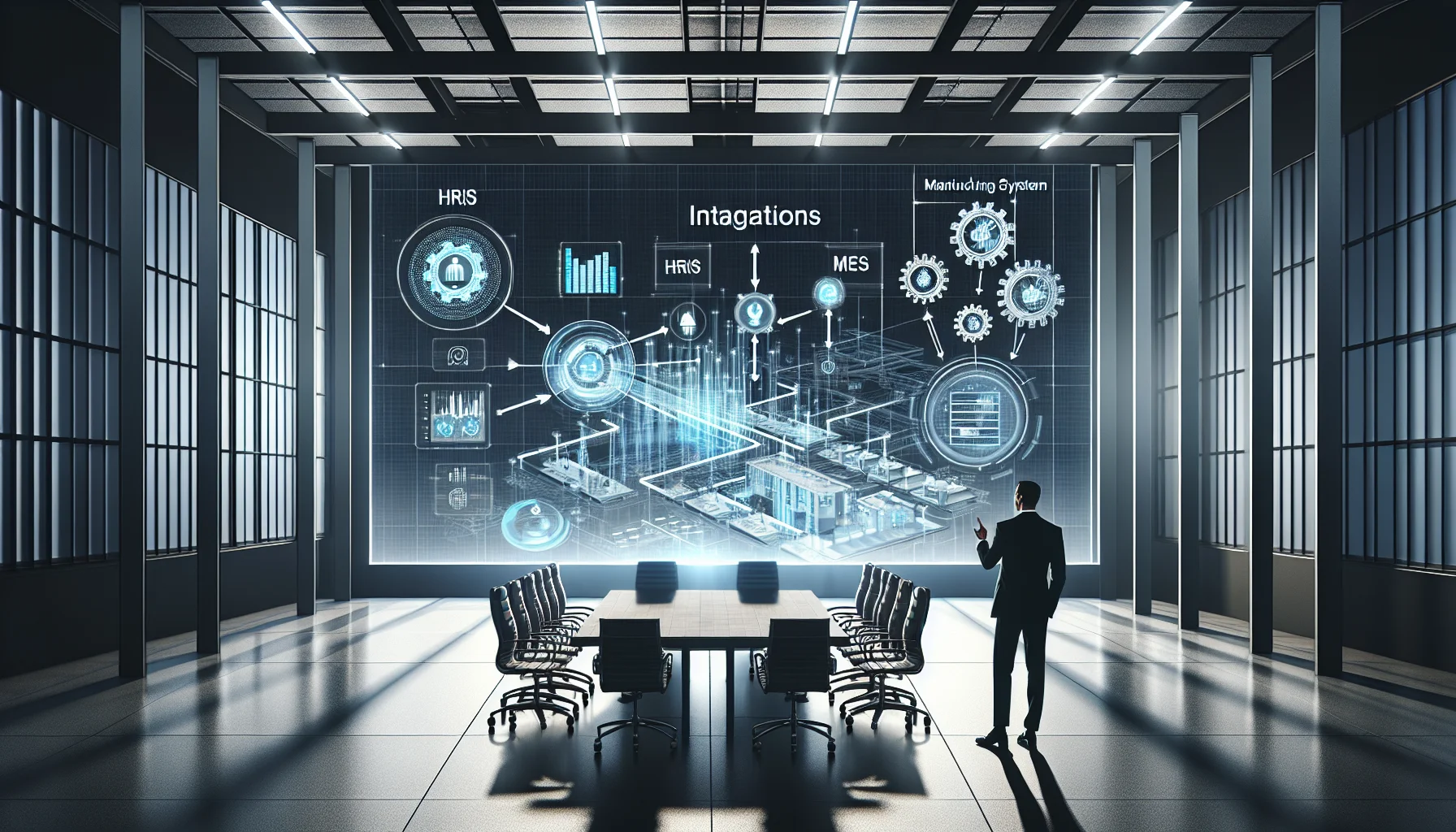 Factory dashboard showing analytics integrations between HRIS and MES