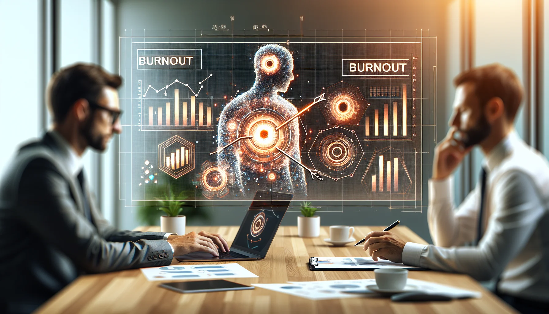 HR dashboard showing burnout KPIs and LMS engagement trends