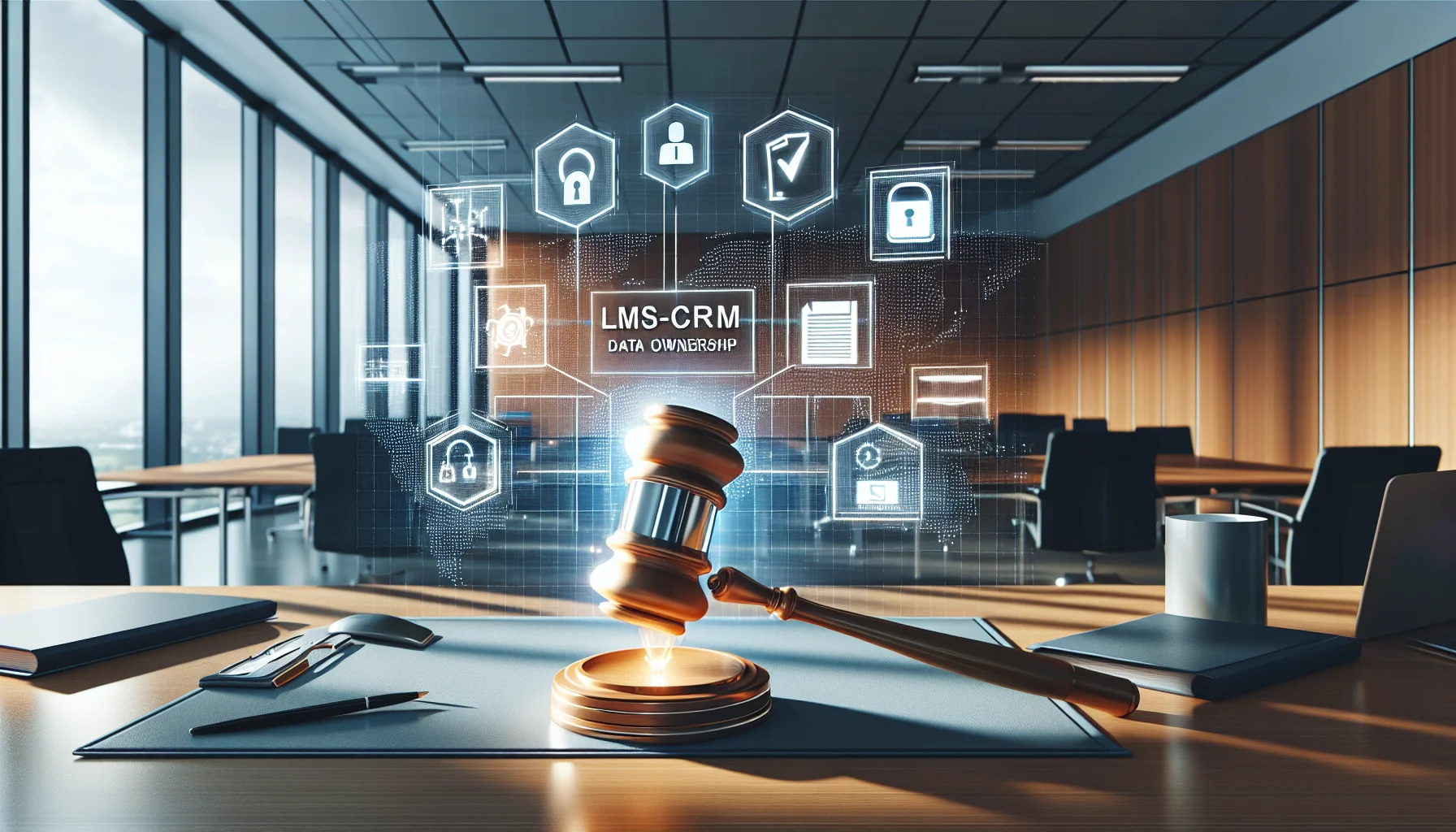 Legal team reviewing LMS CRM data ownership clauses on laptop