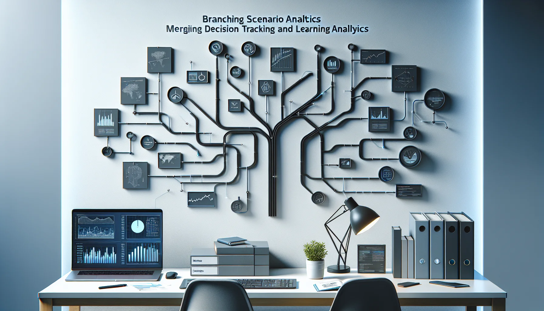 Team reviewing branching scenario analytics dashboard with xAPI widgets