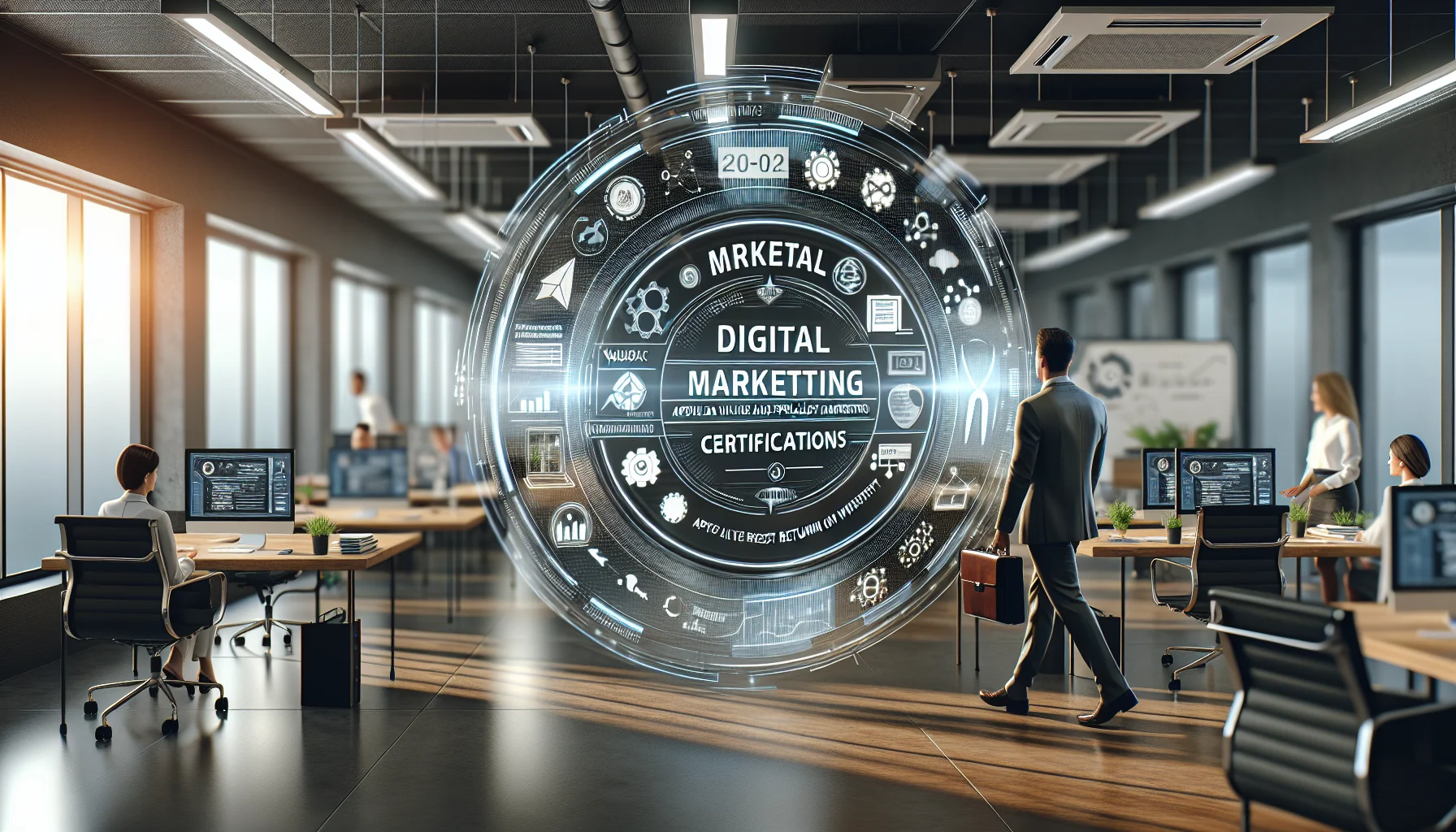 Marketers reviewing digital marketing certifications and ROI on laptop