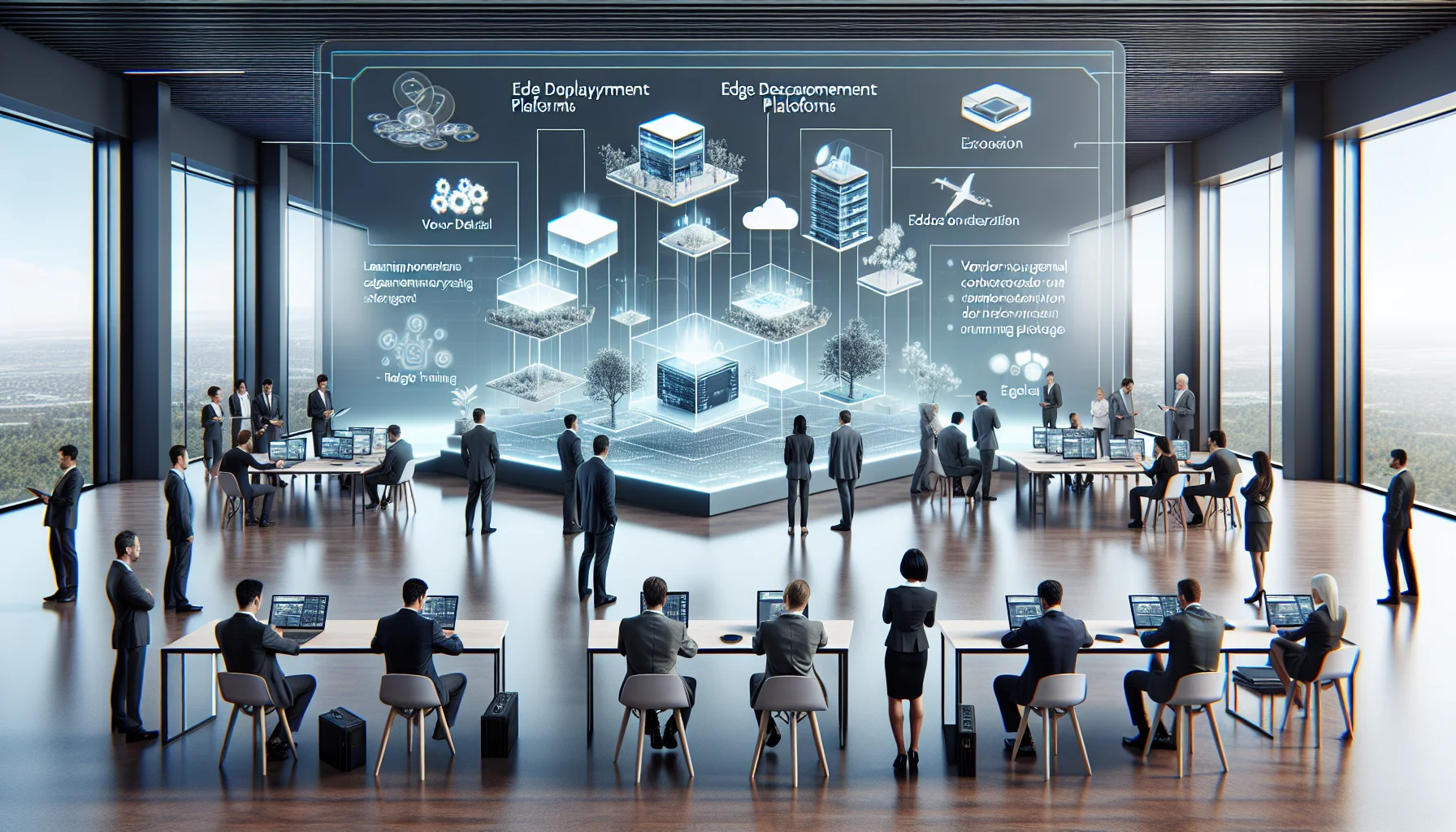 Engineer configuring edge deployment platforms for remote training setup