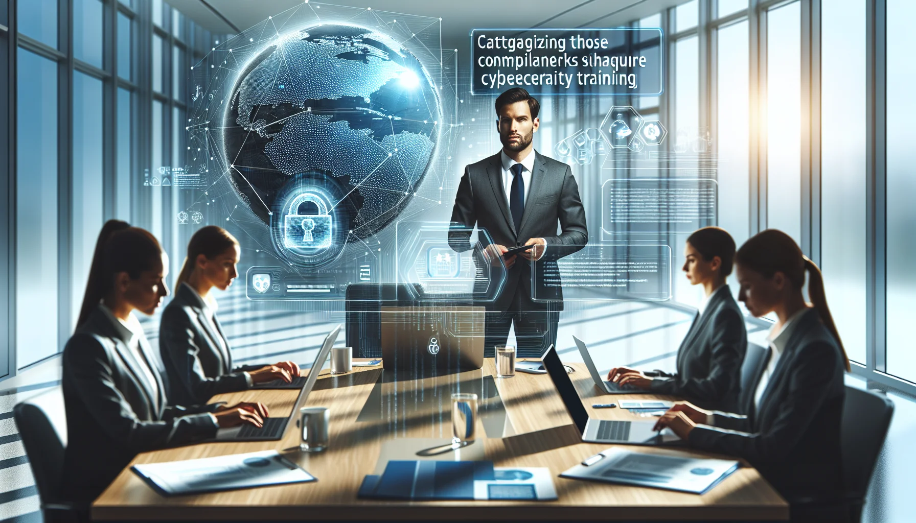 Team reviewing cybersecurity training compliance dashboard and audit artifacts