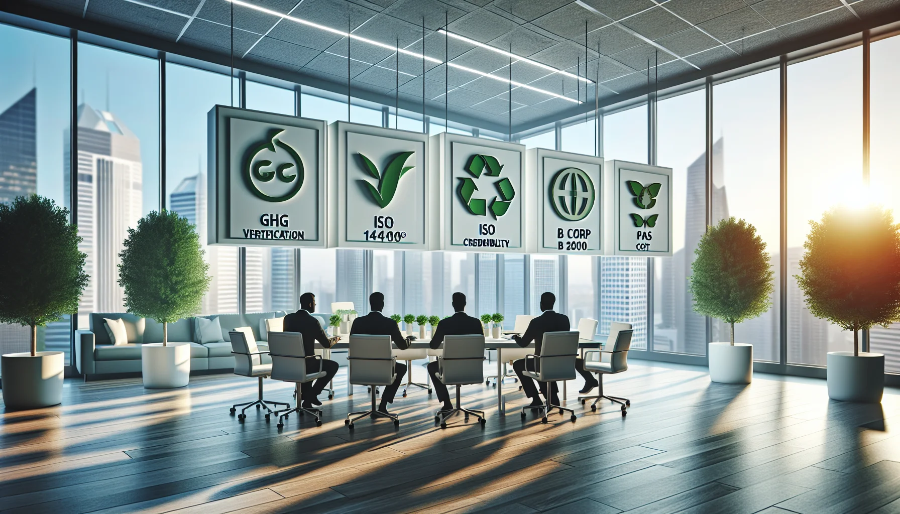 Team reviewing green certifications and net-zero certification options