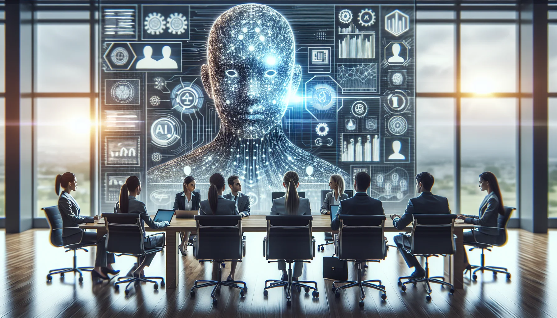Team collaborating with human-AI training methods on laptop