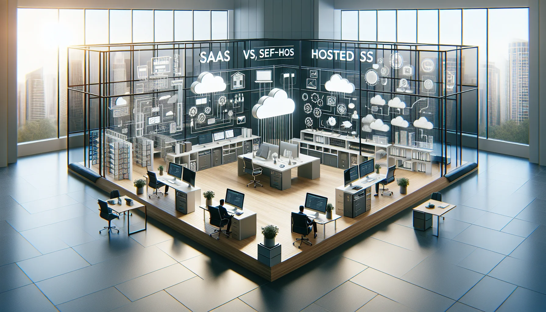 Team deciding saas vs self-hosted lms with analytics charts