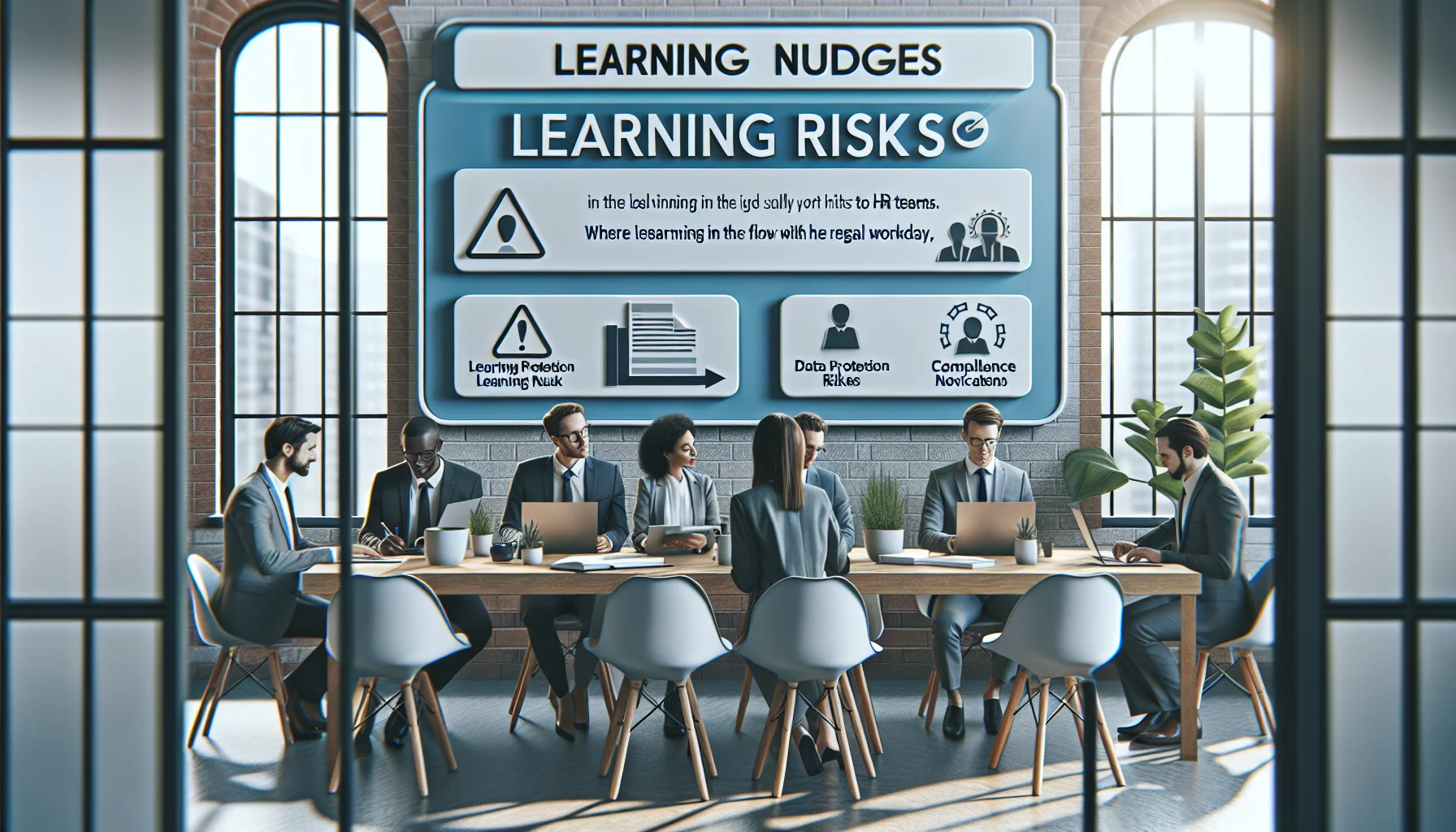 HR team reviewing legal risks learning nudges checklist on laptop