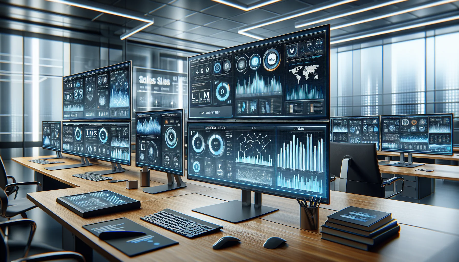 Sales leader reviewing LMS CRM dashboards and training metrics