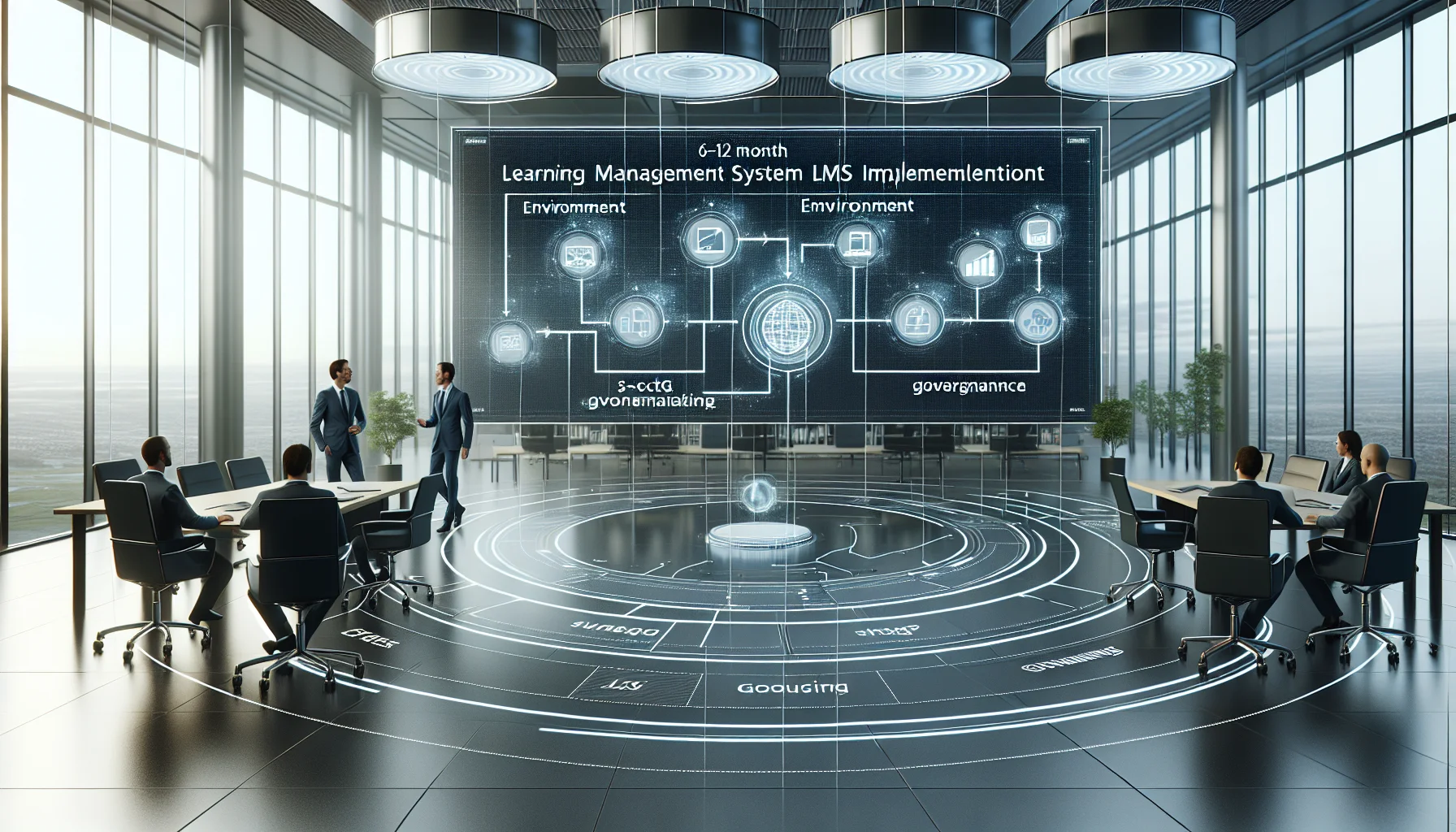 Project team reviewing LMS implementation roadmap and ESG evidence capture