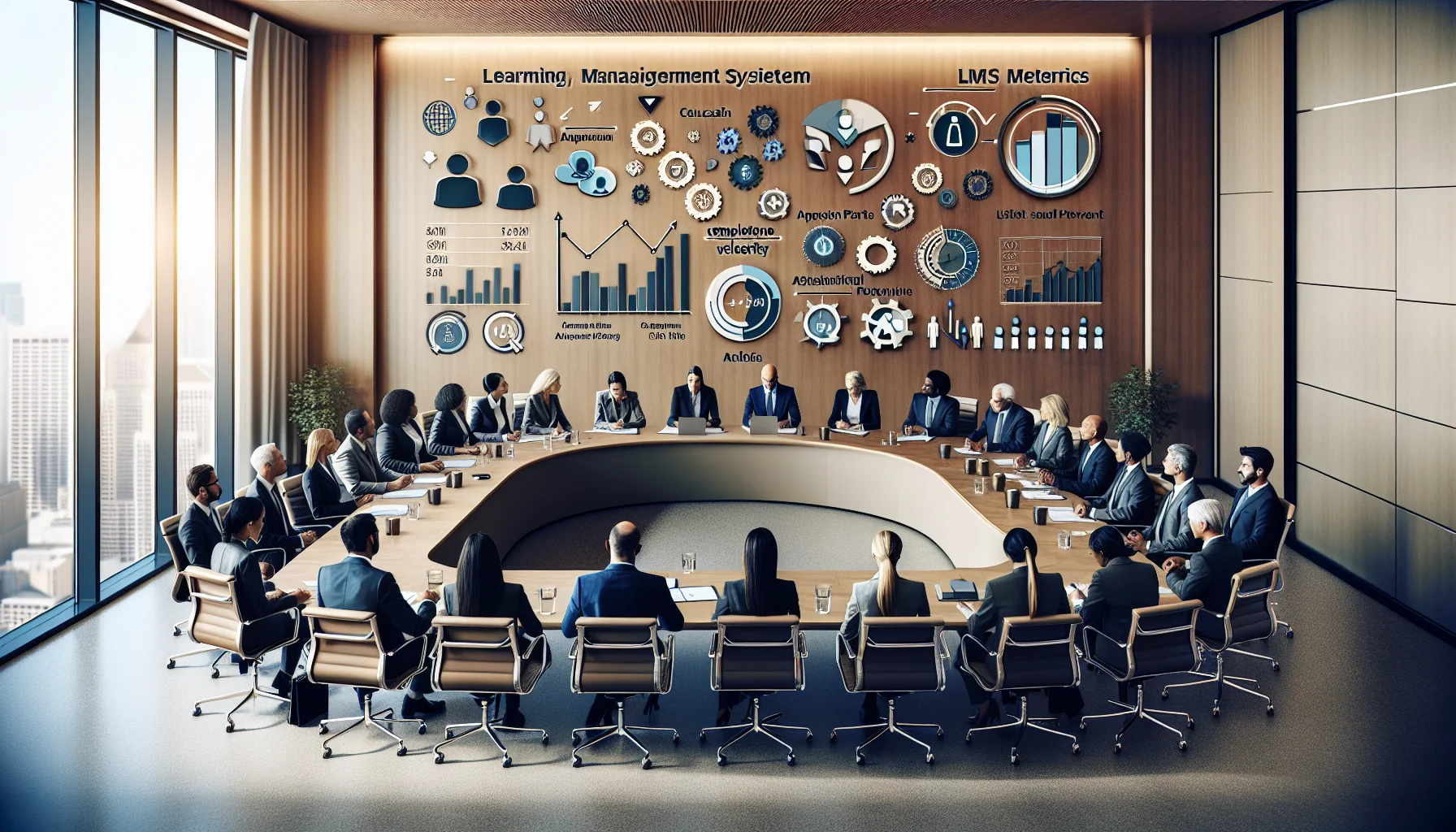 Team reviewing LMS metrics dashboard for board-ready insights