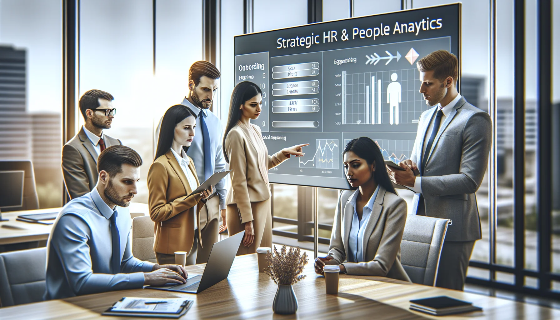 HR team reviewing onboarding learning signals dashboard on laptop
