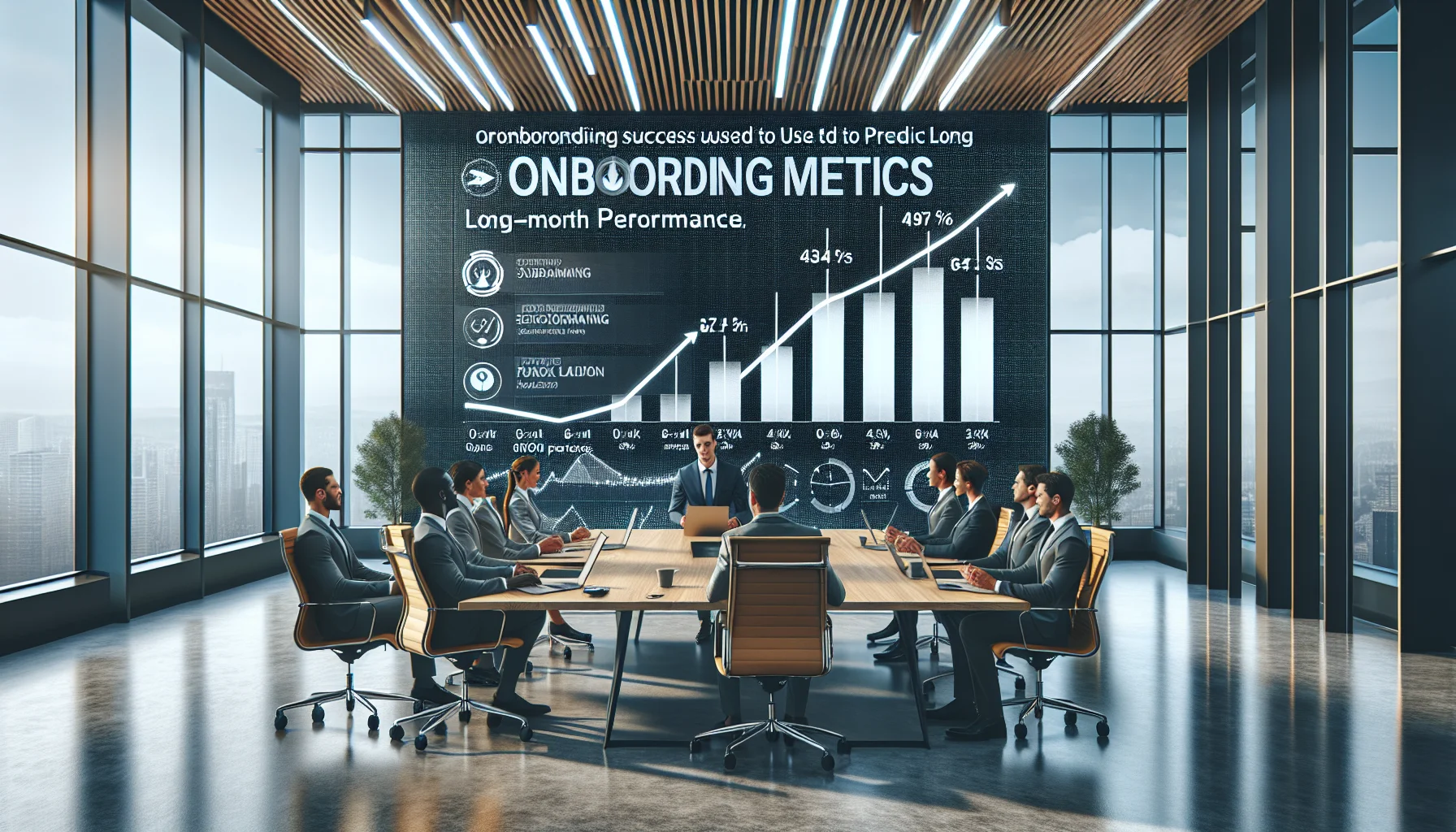 HR team reviewing onboarding success metrics dashboard on laptop