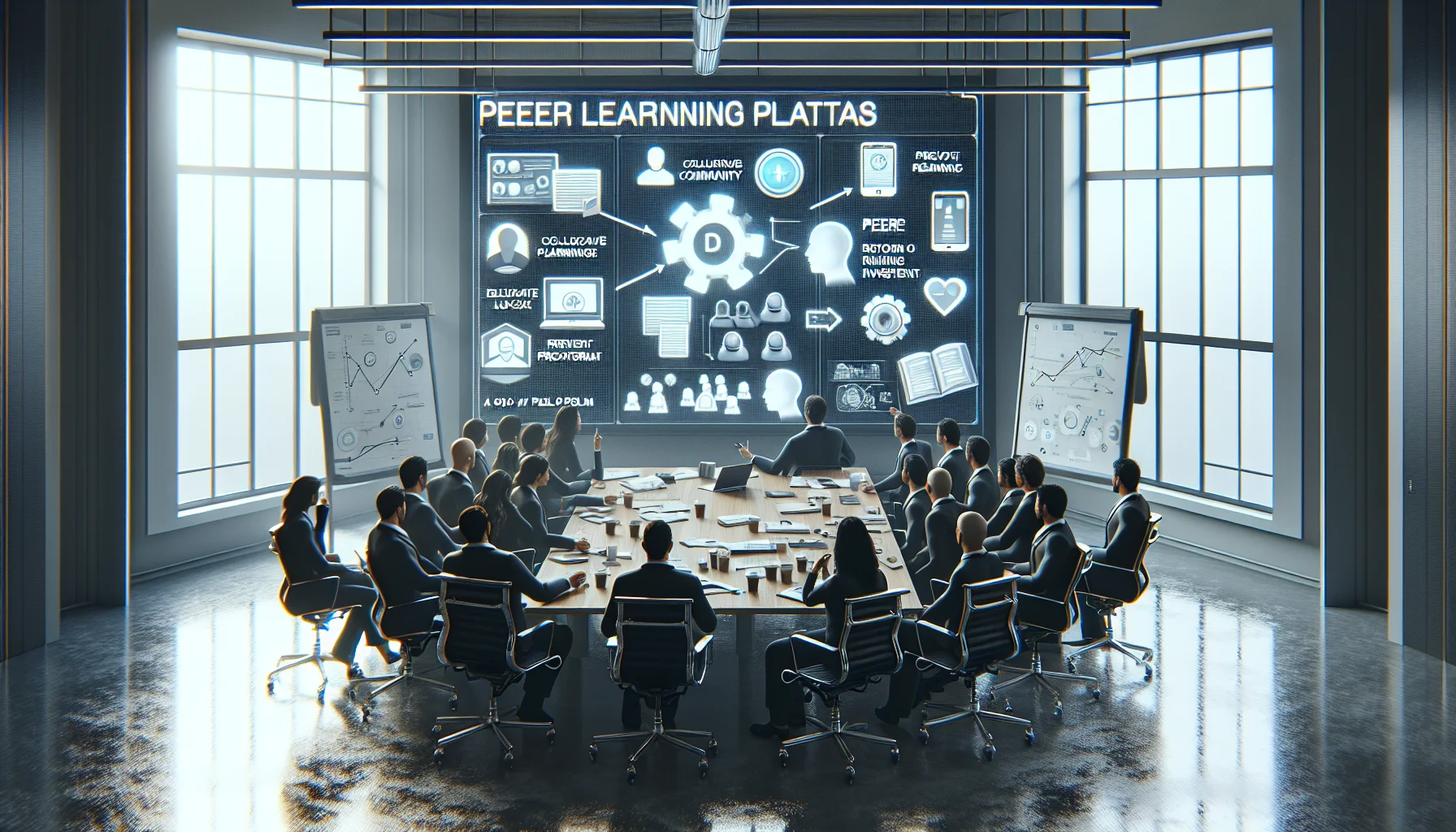 Remote team collaborating over peer learning platforms on laptop screen
